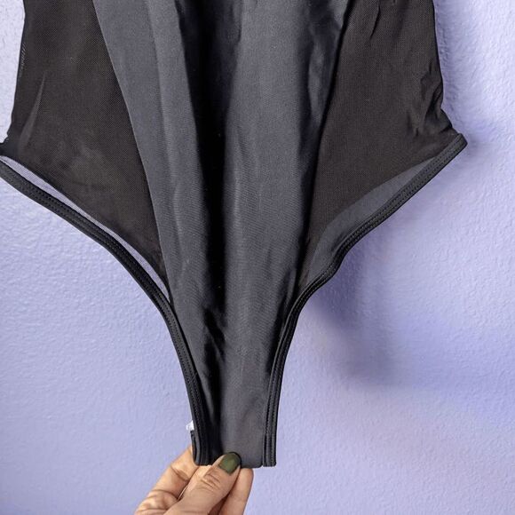 NWT ZAFUL Scoop-back Mesh Panel Cut Out One-piece Swimsuit Black Brazilian S - Picture 7 of 10